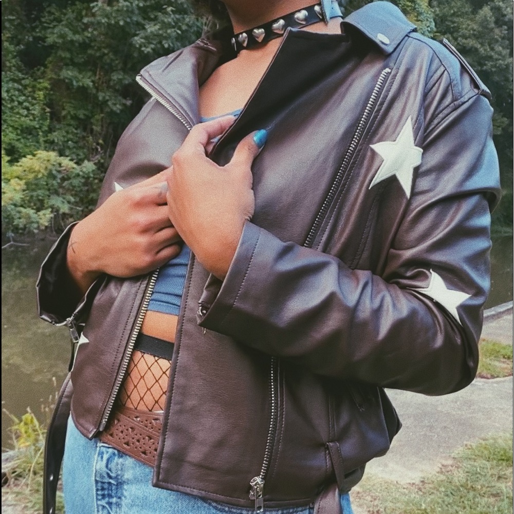 Zenana Faux Leather Star Patchwork jacket - XL